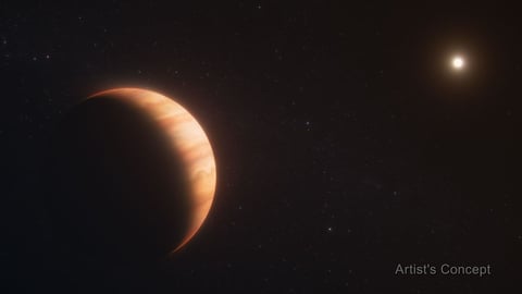 Artist illustration of WD 1856 b a giant planet orbiting a white dwarf star detected by the James Webb Space Telescope