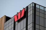 The Westpac Banking Corp logo on a building in Melbourne