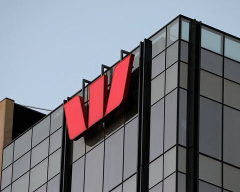 The Westpac Banking Corp logo on a building in Melbourne