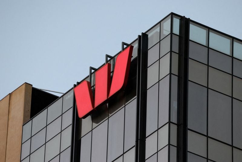 The Westpac Banking Corp logo on a building in Melbourne
