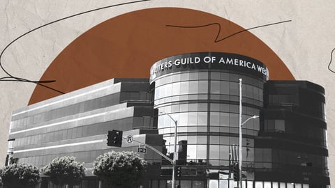 WGA West headquarters in Los Angeles where writers guild filed antitrust suit against Paramount Warner merger