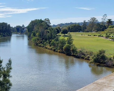 The Wilsons River and Riverside Park in Lismore, New South Wales, the waterway at the center of the region's catastrophic 2022 floods