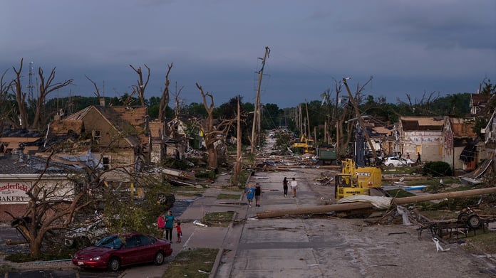 Storm damage from EF-3 tornado that struck Appleton and Menasha Wisconsin in July 2026