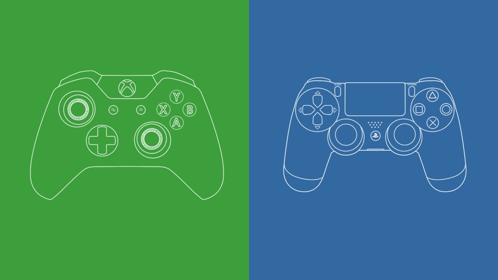 Xbox and gaming console controllers side by side