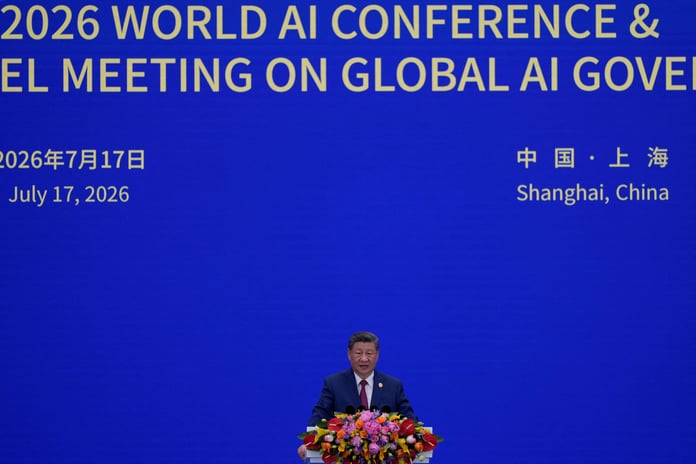 Chinese President Xi Jinping delivering keynote speech at World Artificial Intelligence Conference WAIC 2026 in Shanghai