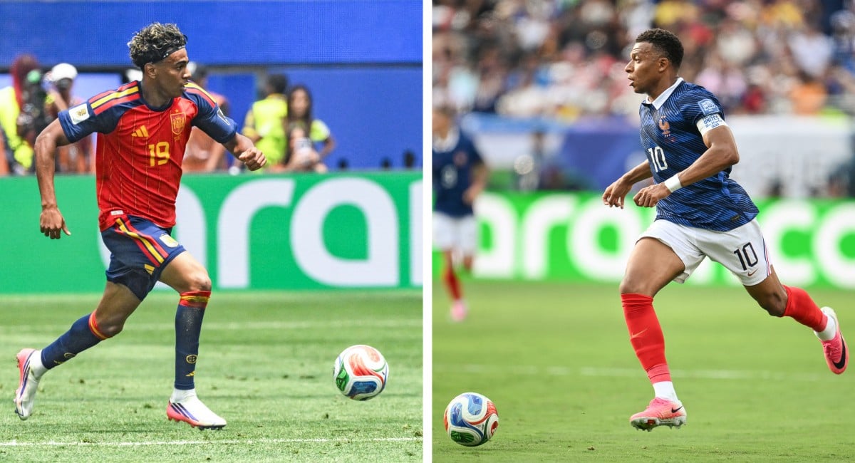Lamine Yamal of Spain and Kylian Mbappe of France ahead of the 2026 FIFA World Cup semifinal in Dallas