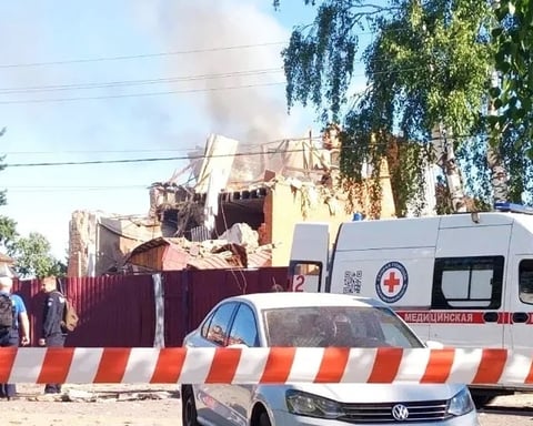 Damage to a home in Yegoryevsk in the Moscow region following a Ukrainian drone attack overnight