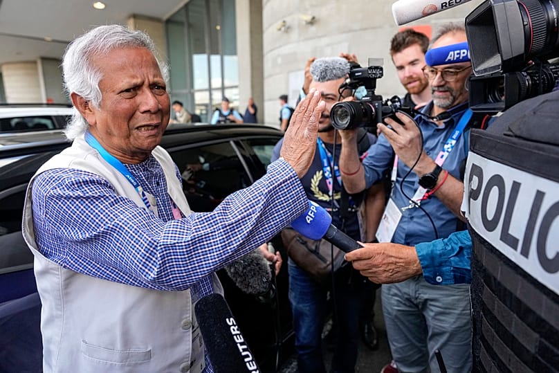 Muhammad Yunus at Charles de Gaulle airport in Paris en route to lead Bangladesh interim government August 2024