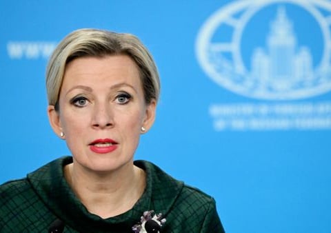 Russian Foreign Ministry spokeswoman Maria Zakharova speaks at a briefing in Moscow after Konstantinovka capture announcement
