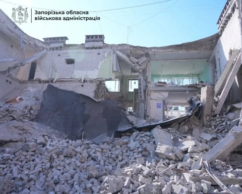 Damaged residential building in Zaporizhzhia after Russian guided aerial bomb strike