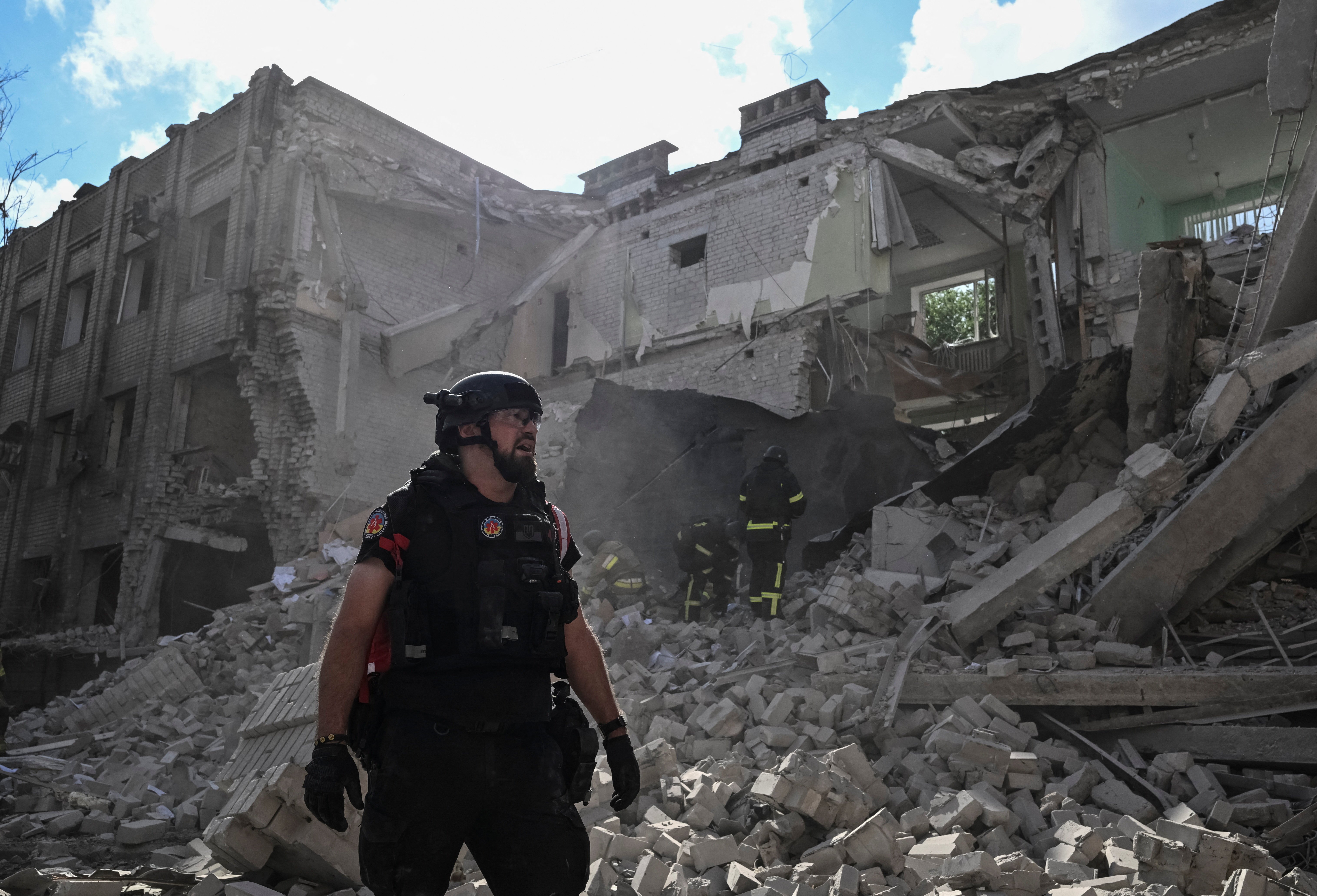 Damage from Russian strikes on residential buildings near Zaporizhzhia, Ukraine