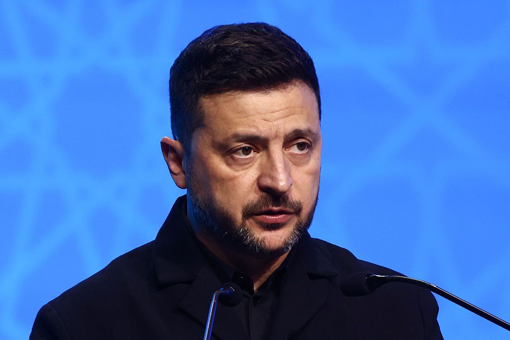 Ukrainian President Volodymyr Zelensky speaking after ordering investigation into Ukroboronprom for illegally storing weapons near civilians in Vyshneve Kyiv suburb