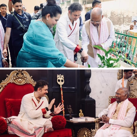 Former President Ram Nath Kovind visits Vaijayanti Ashram in Vrindavan, plants sapling with Shri Pundrik Goswami Ji Maharaj