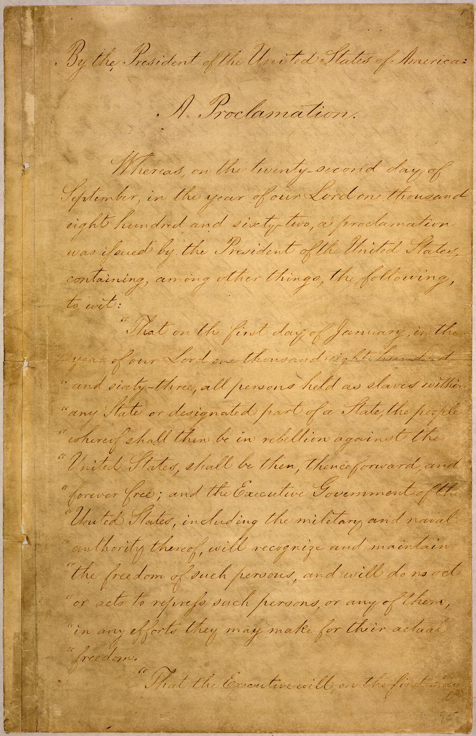 A printed nineteenth-century broadside reproducing the full text of Abraham Lincoln's Emancipation Proclamation of 1 January 1863
