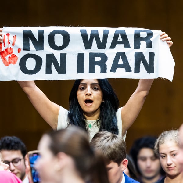 Anti-war protesters at the US Defense Department demanding Trump removal during the Iran-Israel war — backdrop to Major Jason Watson's UCMJ charges