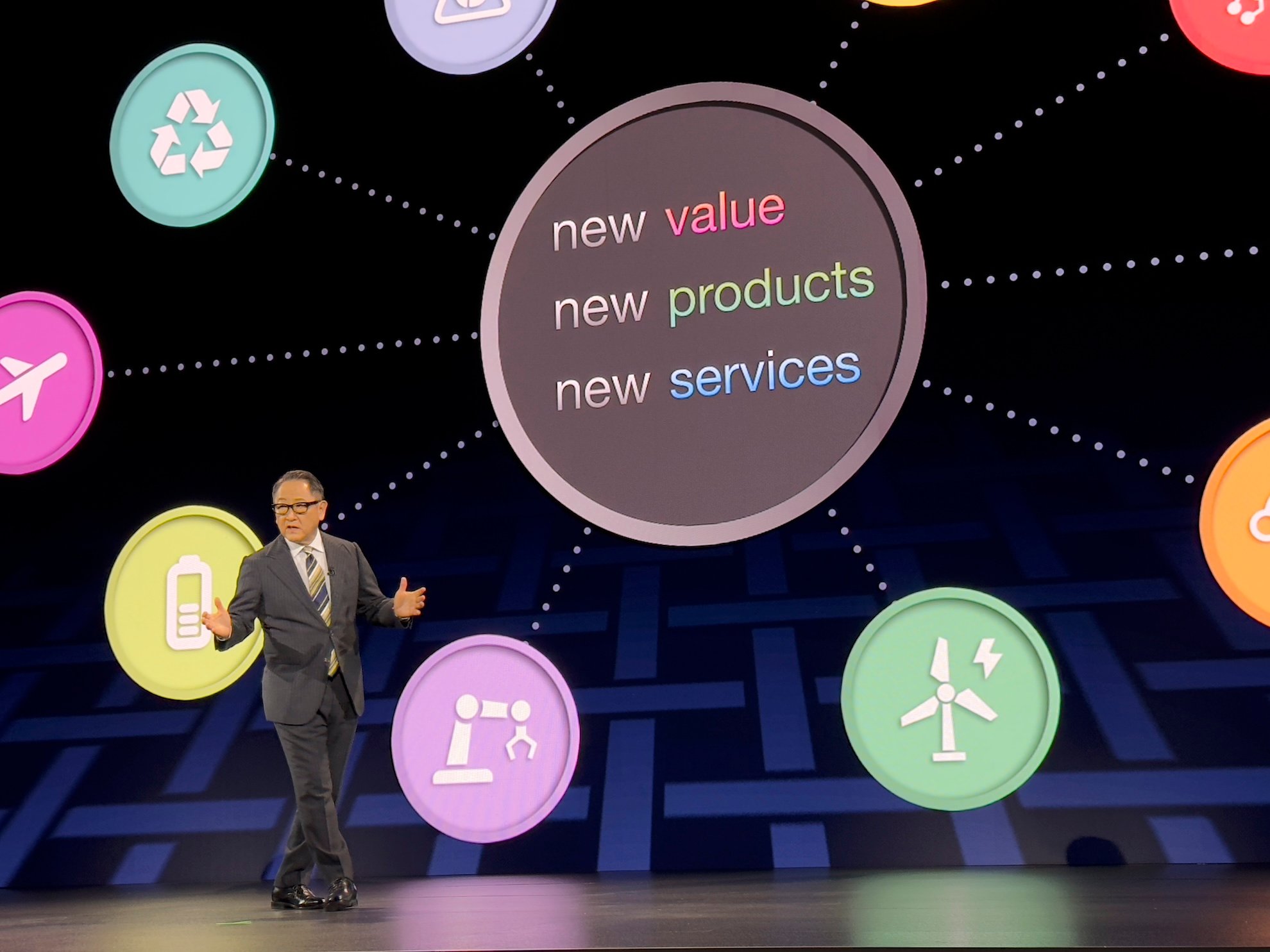 Toyota Motor Chairman Akio Toyoda at CES 2025; Toyota is recalling 508,354 Camry Hybrids over a startup software defect