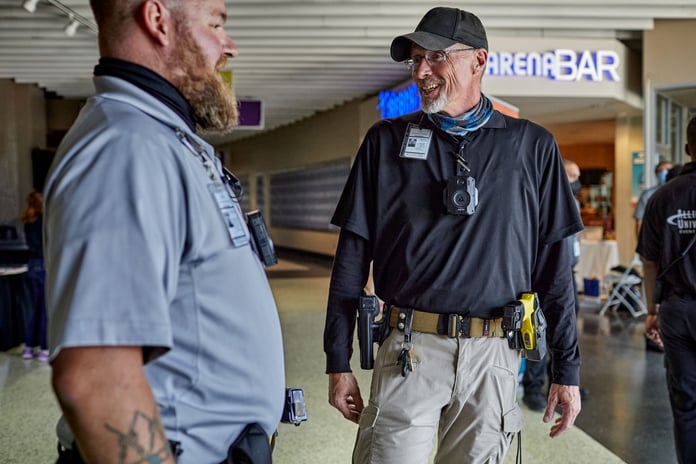 Axon Enterprise security personnel with counter-drone equipment