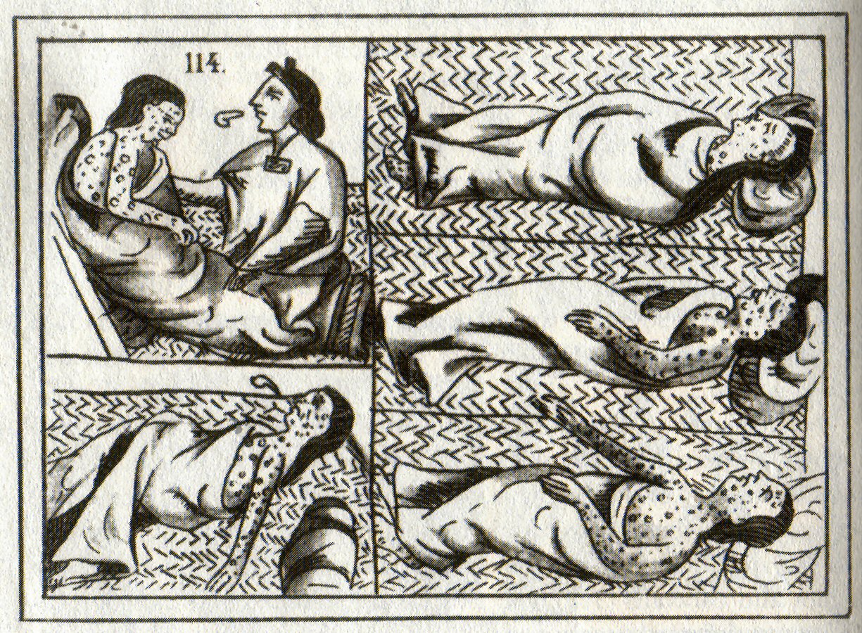 Sixteenth-century illustration from the Florentine Codex showing Aztec smallpox victims during the colonial period