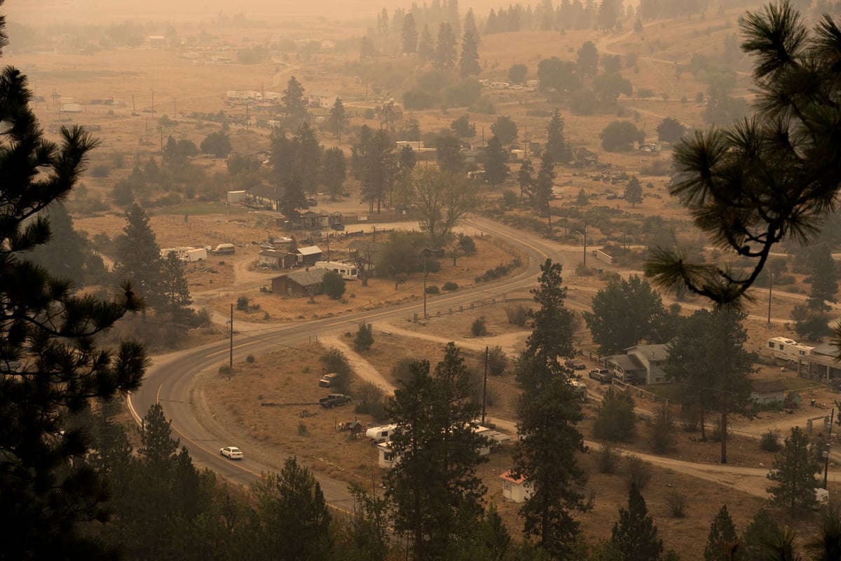 Smoke from the Bald Range wildfire blanketing the outskirts of Penticton in British Columbia Okanagan region