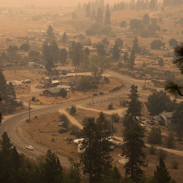 Smoke from the Bald Range wildfire blanketing the outskirts of Penticton in British Columbia Okanagan region