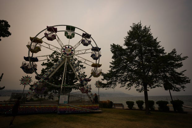 Wildfire evacuation scene in British Columbia Canada as wildfires burned across the Okanagan region in August 2026