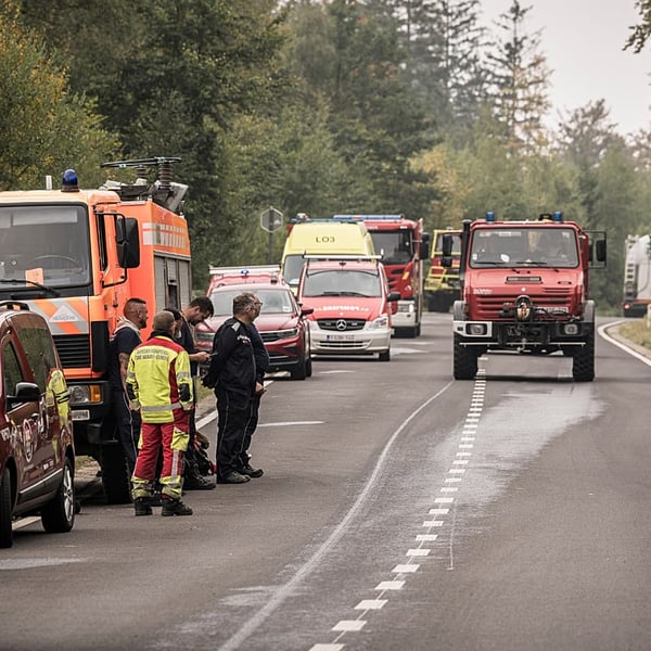 Firefighters battling the High Fens wildfire in the Hautes Fagnes nature reserve near Eupen, Belgium