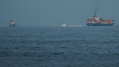 Cargo and container ships navigating the Black Sea shipping lane
