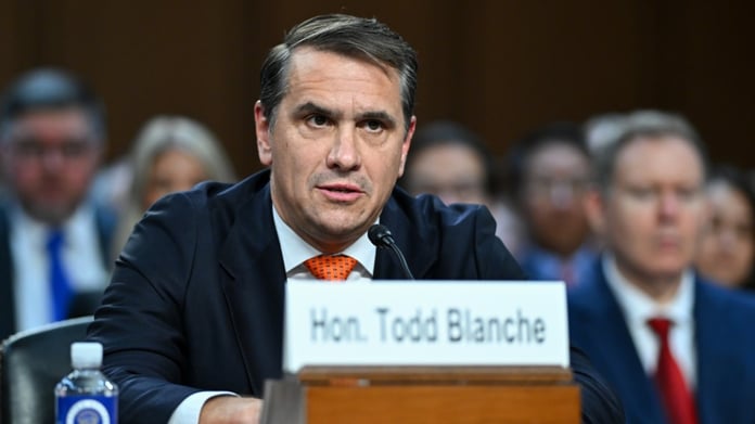 Acting Attorney General Todd Blanche testifies at his Senate Judiciary Committee confirmation hearing July 2026