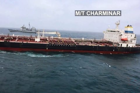 Oil tanker M/T Charminar at sea amid Iran war energy disruptions affecting BP North Sea oil sale