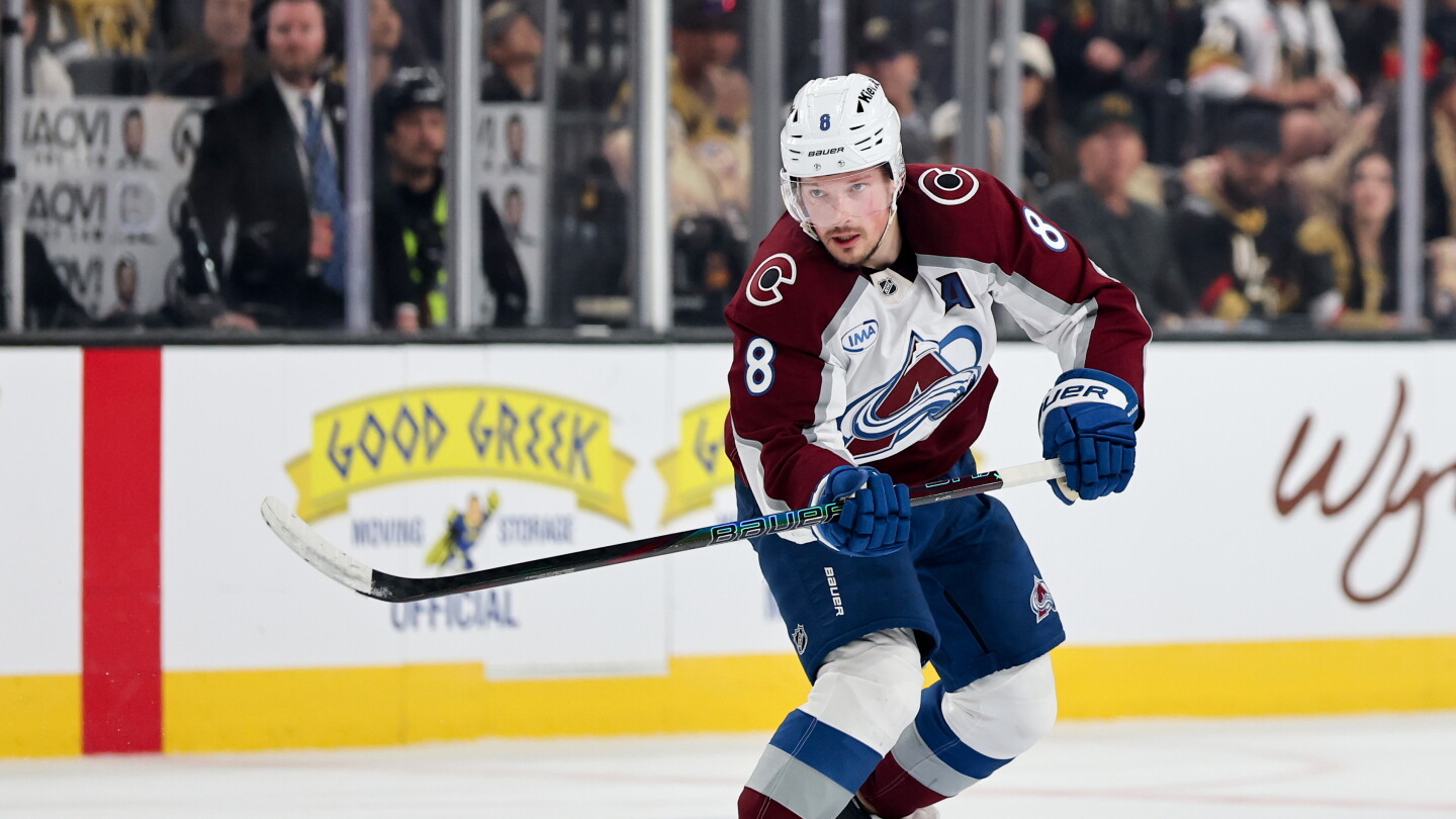 Cale Makar skates for the Colorado Avalanche during the 2026 Stanley Cup Playoffs Western Conference Final against the Vegas Golden Knights
