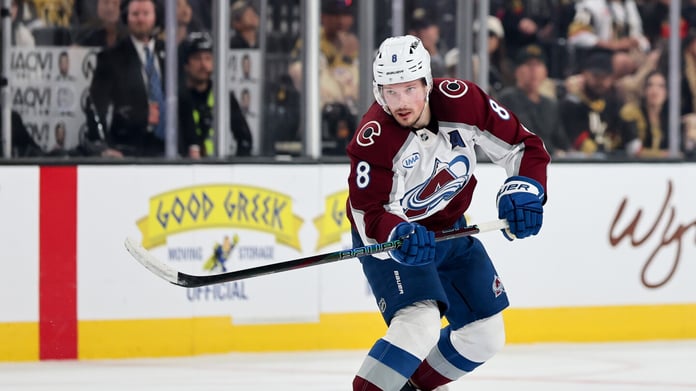 Cale Makar skates for the Colorado Avalanche during the 2026 Stanley Cup Playoffs Western Conference Final against the Vegas Golden Knights