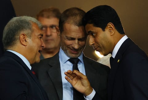UEFA president Aleksander Ceferin and PSG president Nasser al-Khelaifi at a UEFA Champions League event