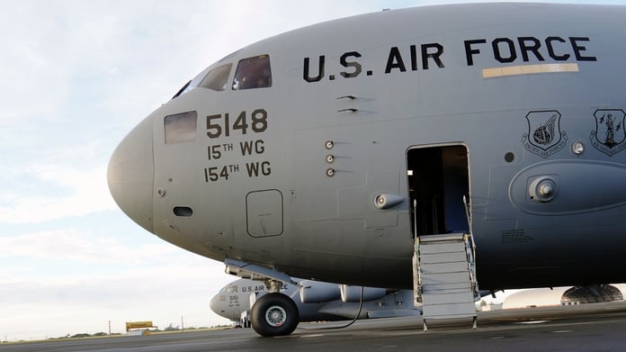 US Air Force C-17 Globemaster transport aircraft used for CIA Director John Ratcliffe secret Moscow trip