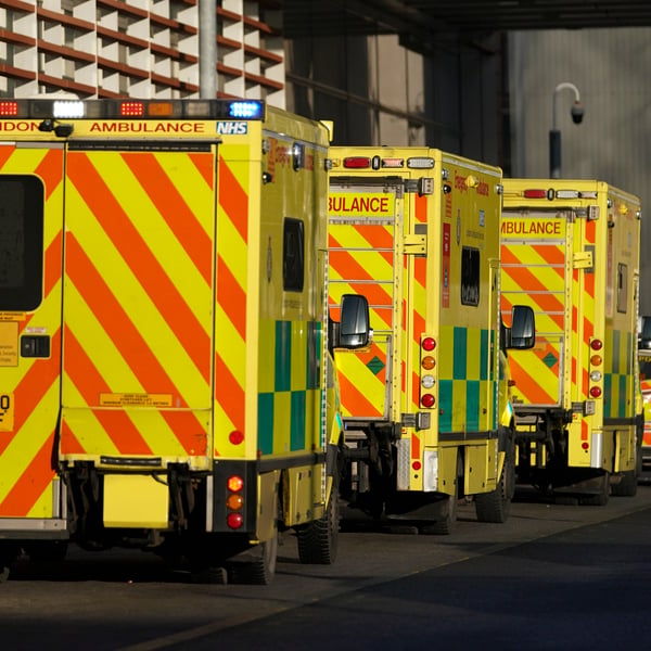 Ambulances at the scene of the A66 crash where two Cleveland Police officers were killed