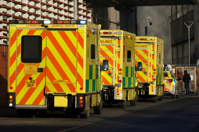 Ambulances at the scene of the A66 crash where two Cleveland Police officers were killed