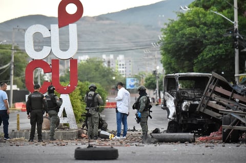 Car bomb damage at police checkpoint in Cucuta Colombia August 2026