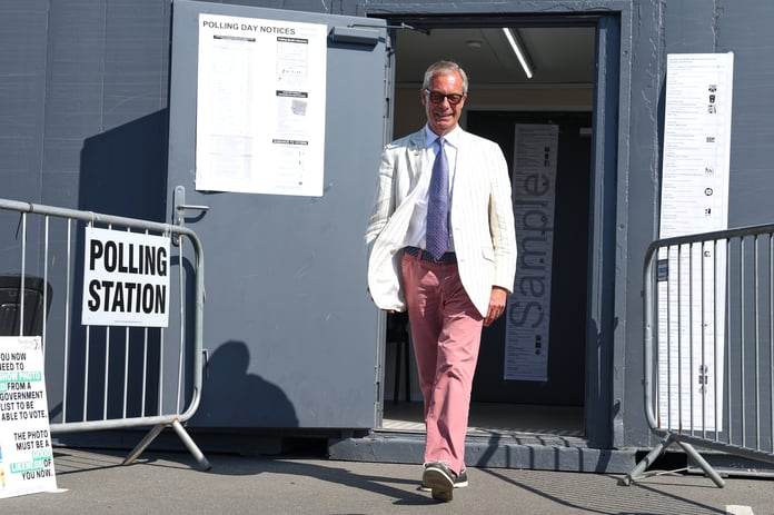 Count Binface at the Clacton by-election declaration podium, August 2026