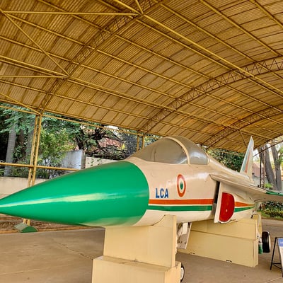 A Tejas Light Combat Aircraft Mk1 prototype on display at the HAL museum in Bengaluru