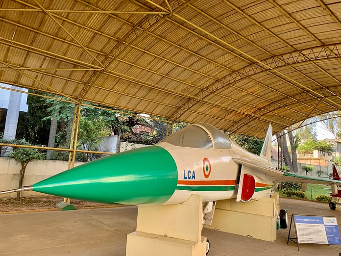 A Tejas Light Combat Aircraft Mk1 prototype on display at the HAL museum in Bengaluru