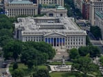 Dow Jones today: aerial view of the US Treasury Department in Washington as 30-year bond yields reach their highest level since 2007