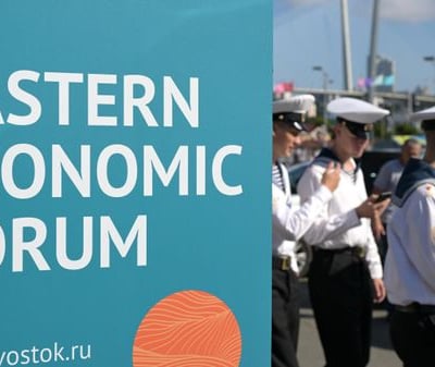 Eastern Economic Forum signage at the EEF venue in Vladivostok, Russia