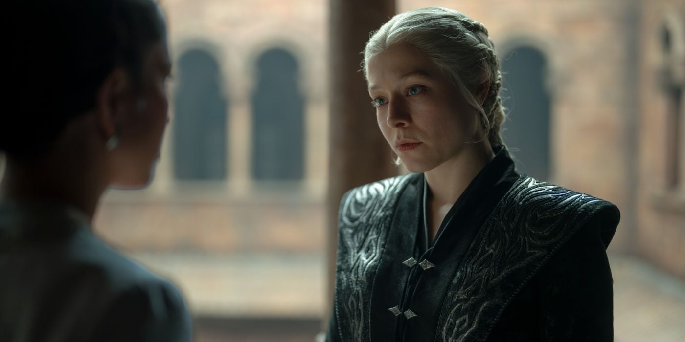 Emma d'Arcy as Queen Rhaenyra Targaryen in the dragon battle scenes of House of the Dragon Season 3 Episode 7