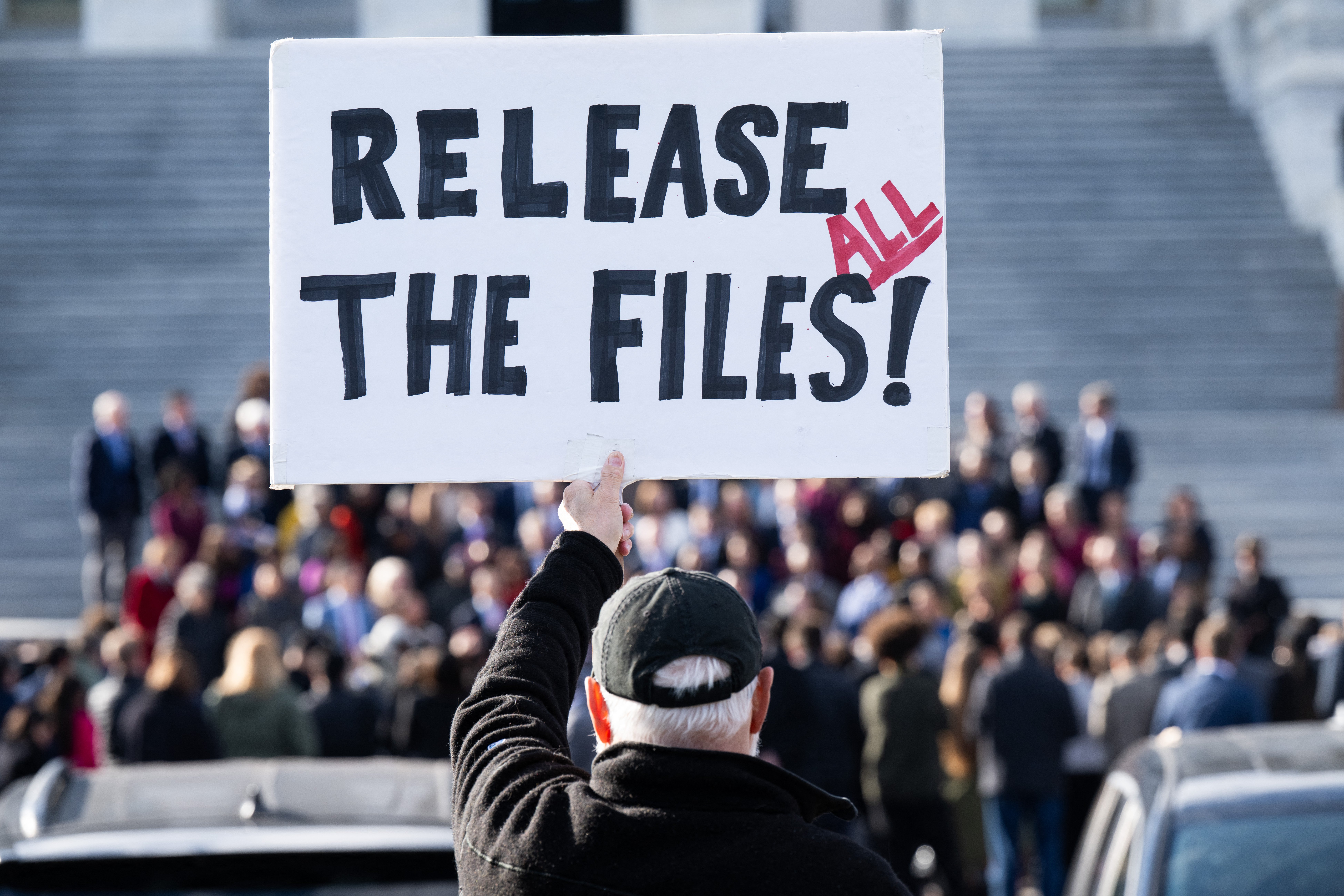 Protesters outside the US Capitol calling for release of Jeffrey Epstein files November 12 2025