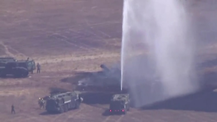 Marine Corps F-35B Lightning II crash debris at MCAS Miramar flight line San Diego