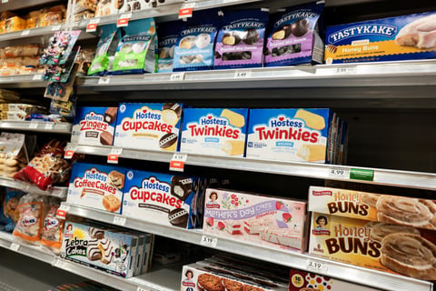 Packaged processed foods on grocery store shelves as FDA proposes mandatory GRAS disclosure for food chemicals