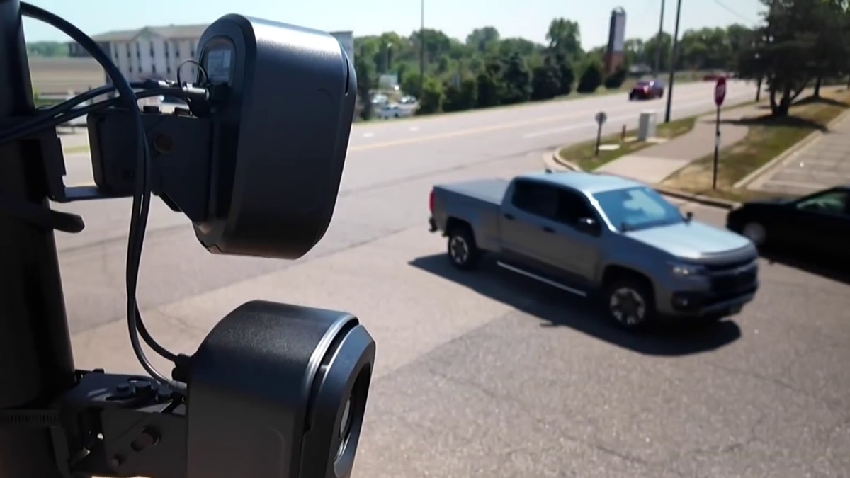 Flock Safety license plate reader cameras shown during NBC News coverage of police misuse concerns