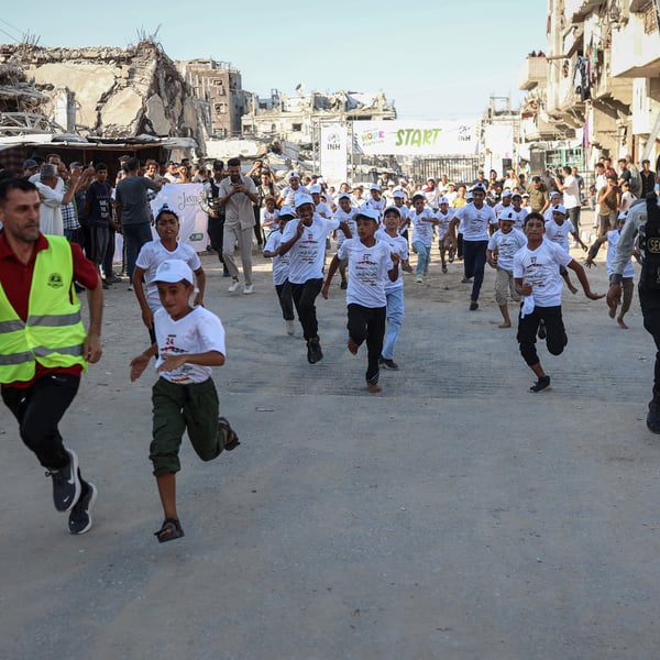 Children participating in marathon for Gaza orphans in Khan Younis
