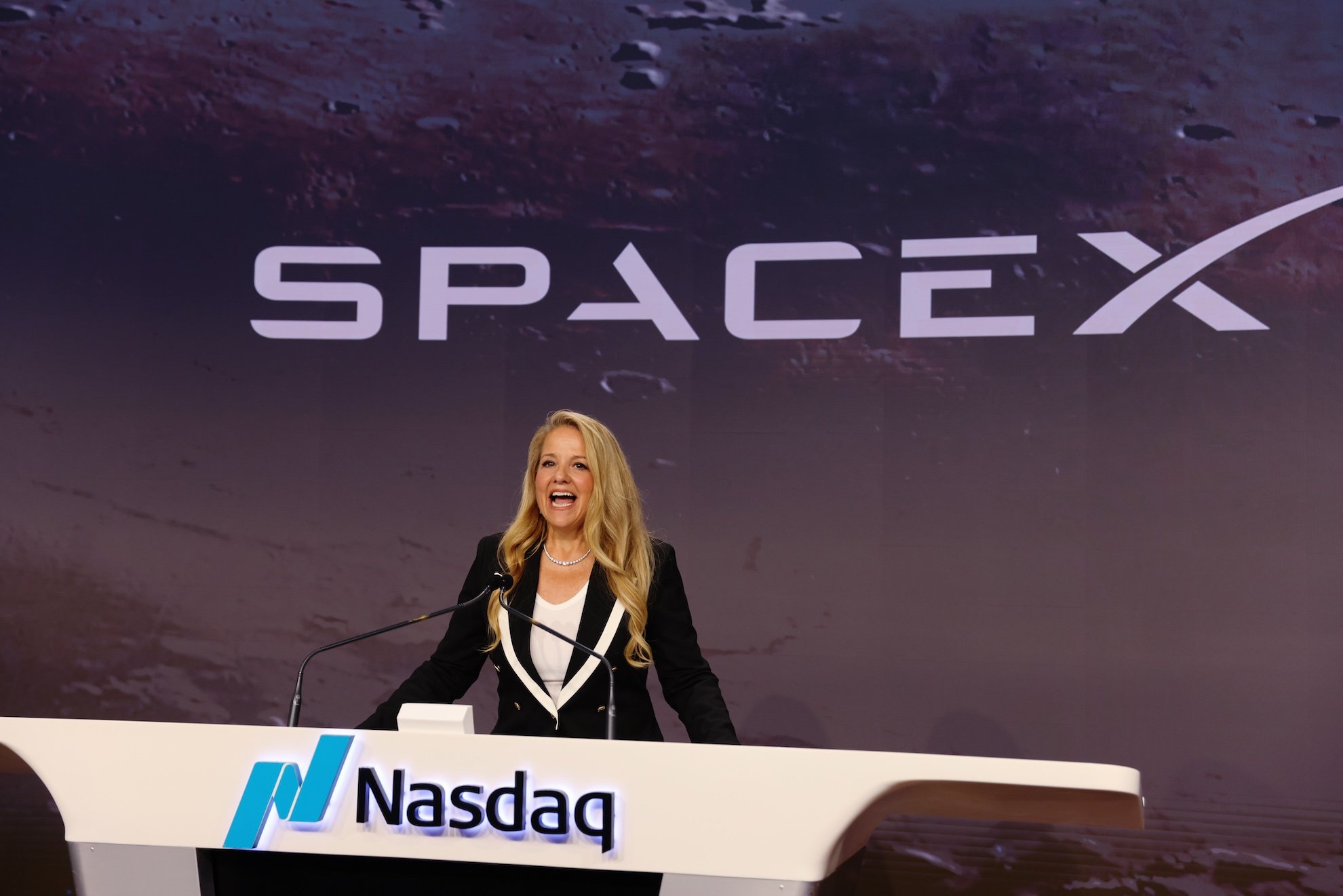 SpaceX President Gwynne Shotwell at Nasdaq during SpaceX IPO