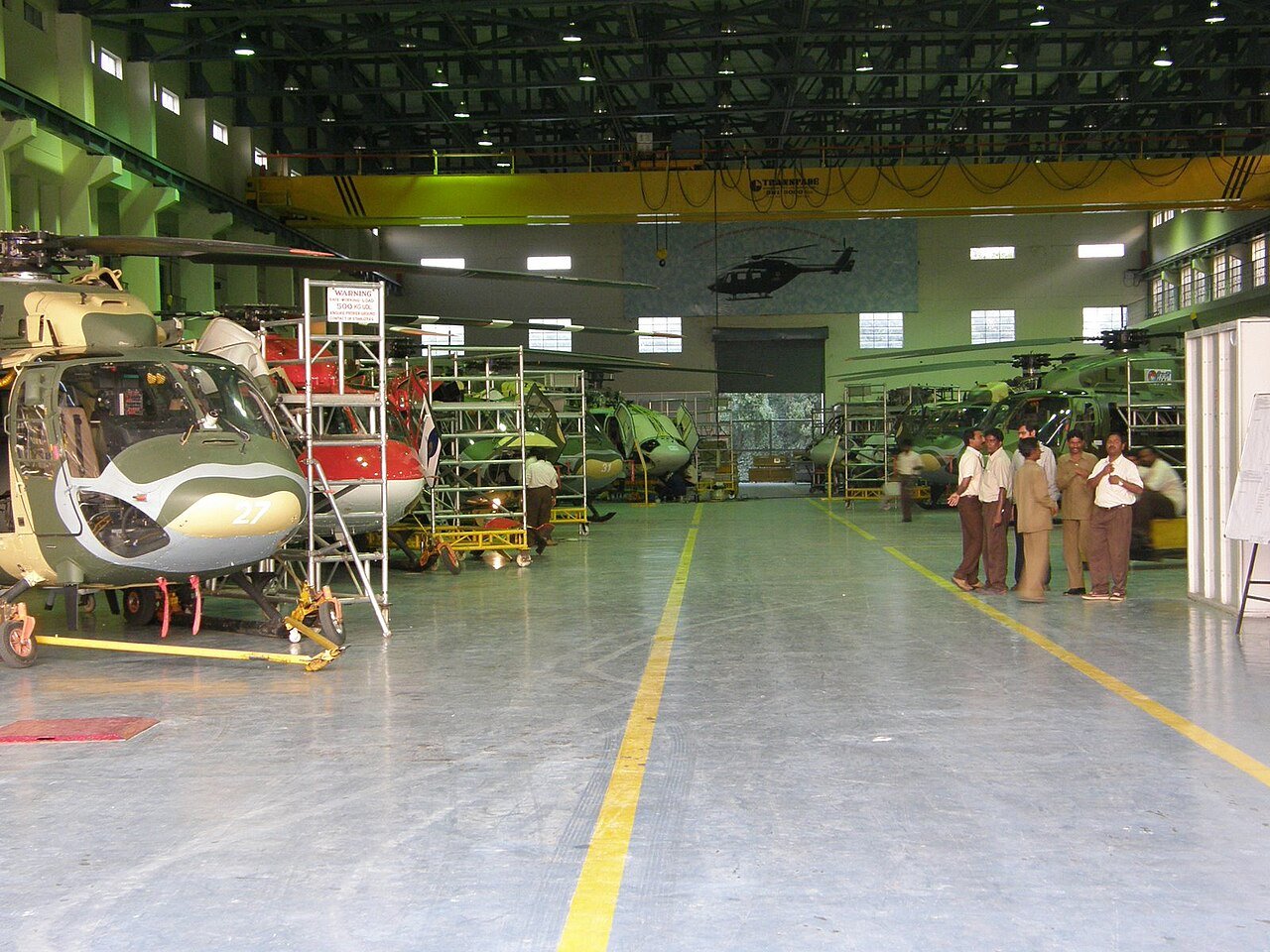 The HAL Dhruv helicopter production line at Hindustan Aeronautics in Bengaluru, where airframes are assembled ahead of engine fitment