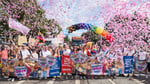 Participants at the start of Hamburg Pride 2026 parade on Luebecker Strasse, Hamburg, Germany